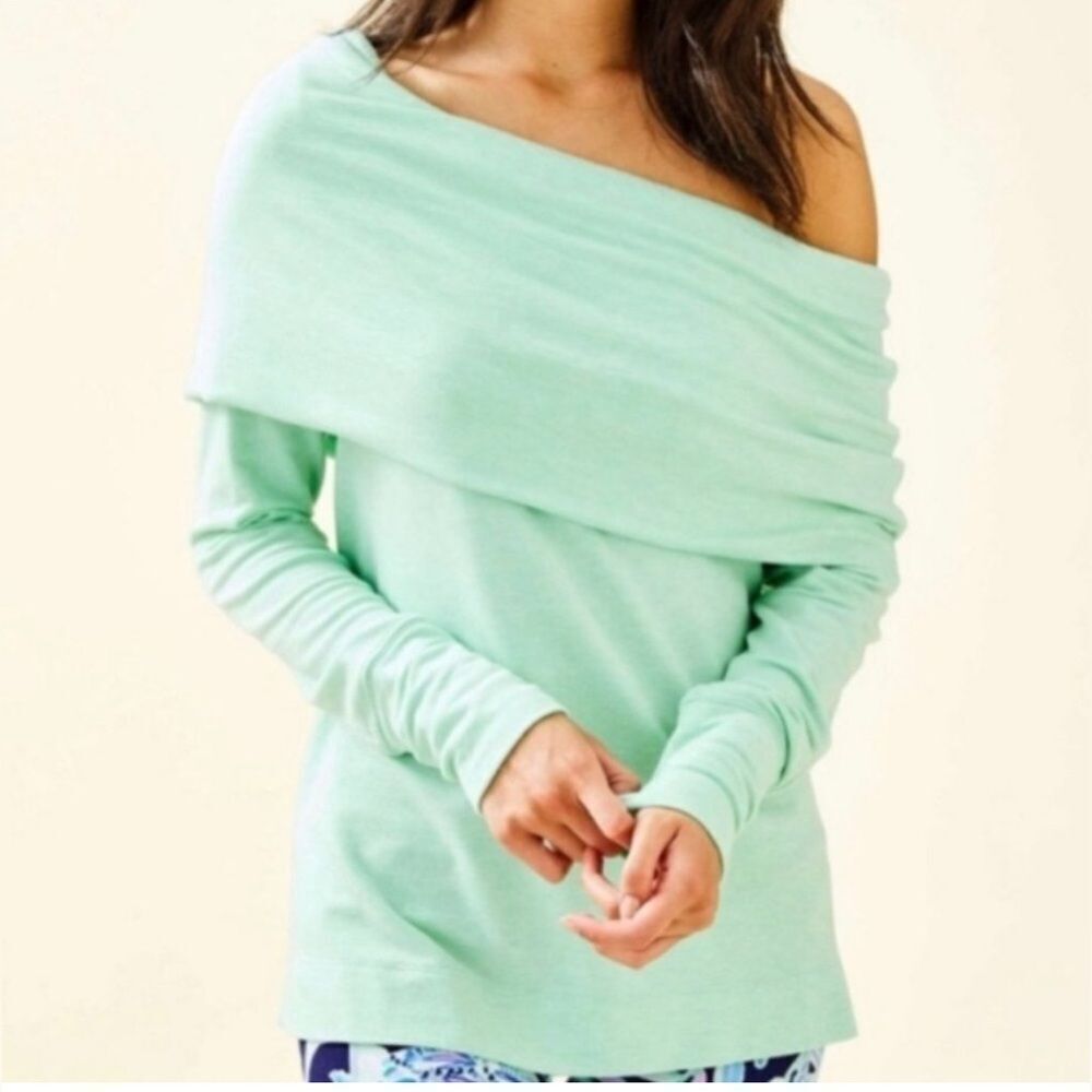 Lilly Pulitzer Belinda Off-The-Shoulder Sweatshirt Mint Green M